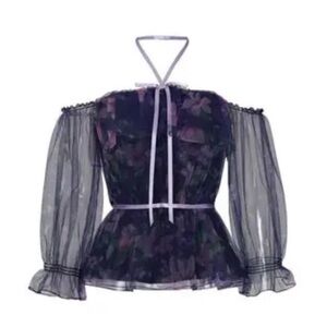 Marchesa Notte purple floral mesh off shoulder top 14.   OO